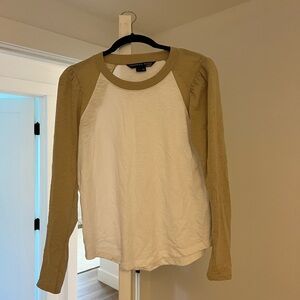 Veronica Beard Mason Baseball Tee in tan  and white size small